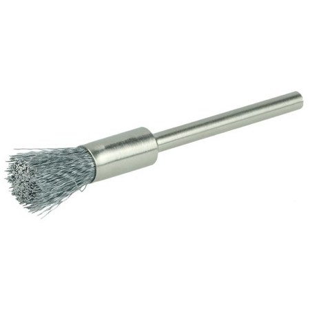 WEILER 3/16" Miniature Wire End Brush, .003" Steel Fill, 1/8" Stem 26098